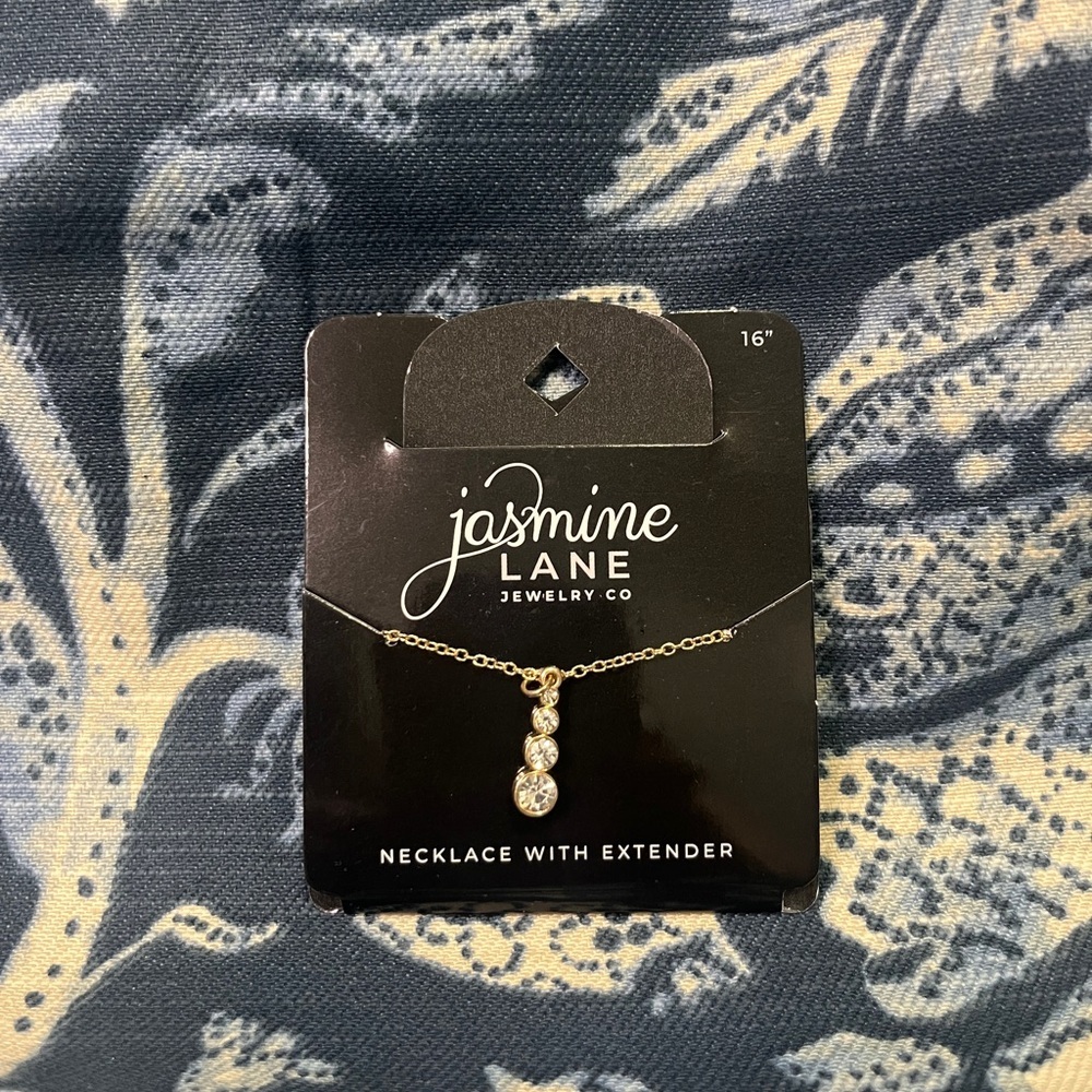 Jasmine Lane 16” Gold Necklace with Three Stone Pendant